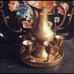 Brass pitcher, Goblets and tray